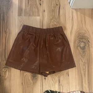 Brown Leather Women Shorts